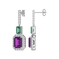 Emerald Cut Halo Dangle Earrings