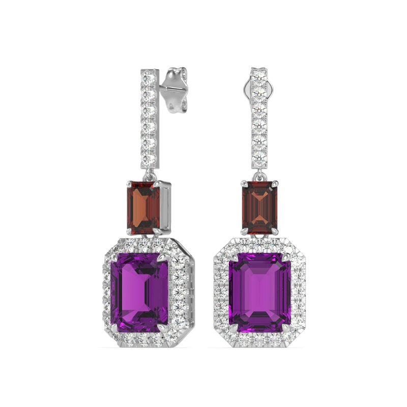 Emerald Cut Halo Dangle Earrings