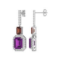 Emerald Cut Halo Dangle Earrings
