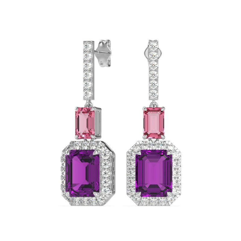 Emerald Cut Halo Dangle Earrings