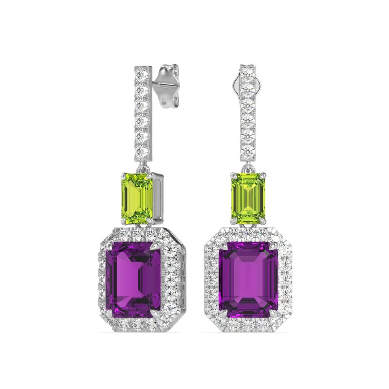 Emerald Cut Halo Dangle Earrings