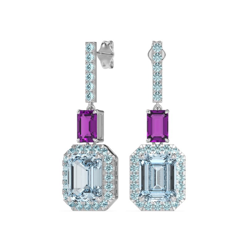 Emerald Cut Halo Dangle Earrings