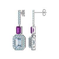 Emerald Cut Halo Dangle Earrings