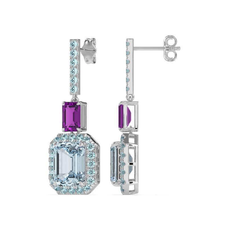 Emerald Cut Halo Dangle Earrings