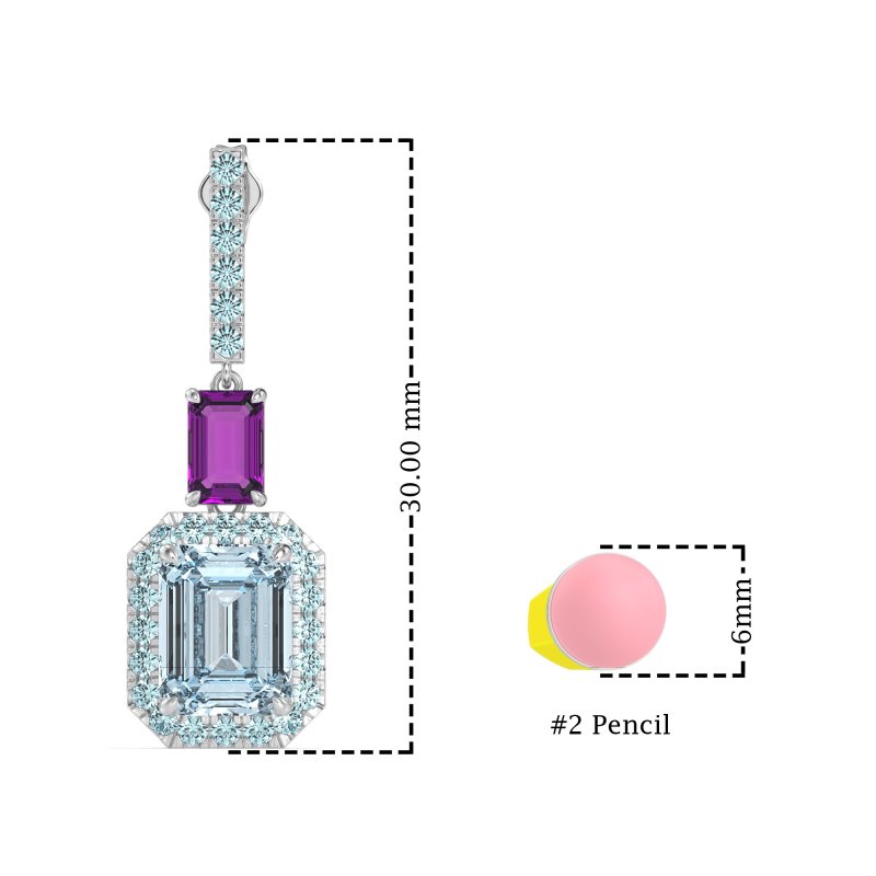 Emerald Cut Halo Dangle Earrings