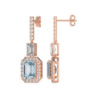 Emerald Cut Halo Dangle Earrings