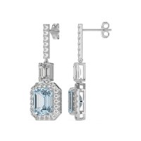 Emerald Cut Halo Dangle Earrings