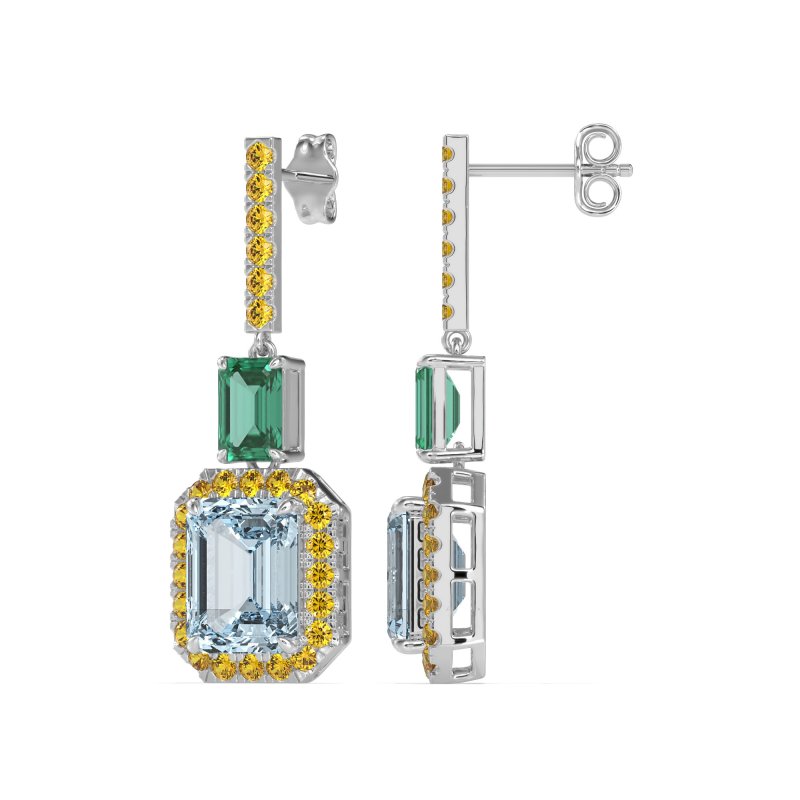Emerald Cut Halo Dangle Earrings