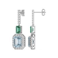 Emerald Cut Halo Dangle Earrings