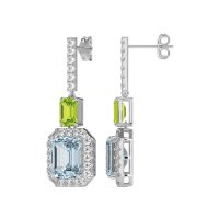 Emerald Cut Halo Dangle Earrings