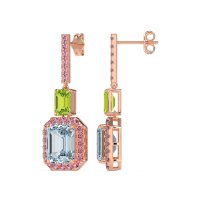 Emerald Cut Halo Dangle Earrings
