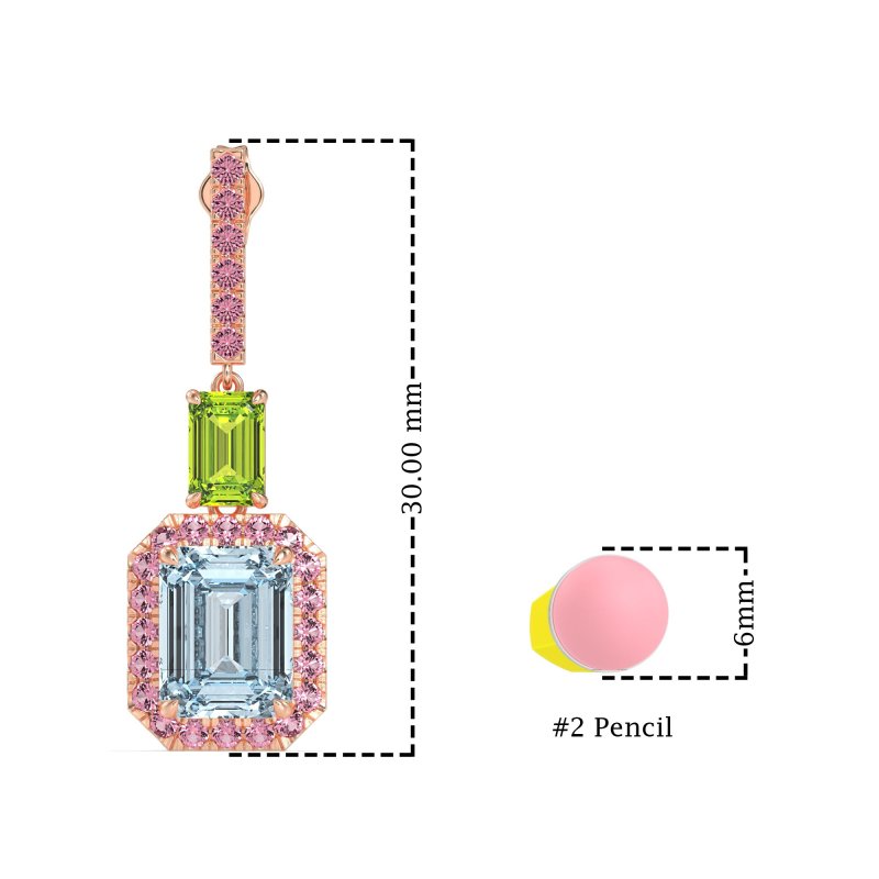 Emerald Cut Halo Dangle Earrings