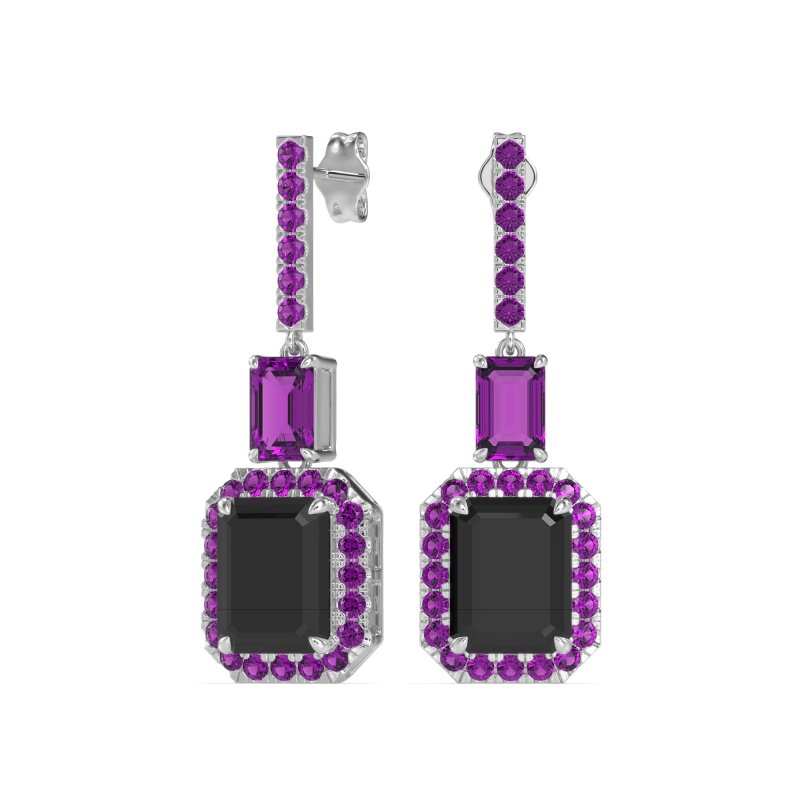 Emerald Cut Halo Dangle Earrings