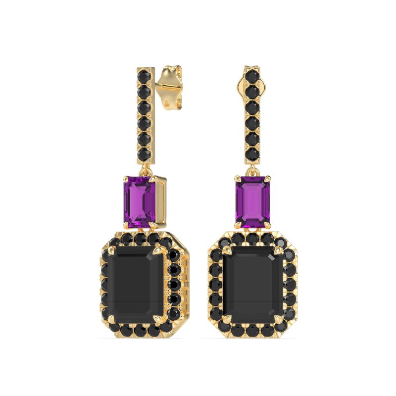 Emerald Cut Halo Dangle Earrings