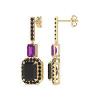 Emerald Cut Halo Dangle Earrings