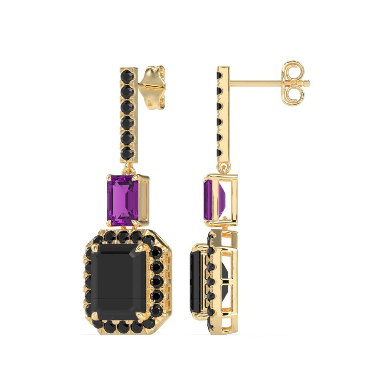 Emerald Cut Halo Dangle Earrings