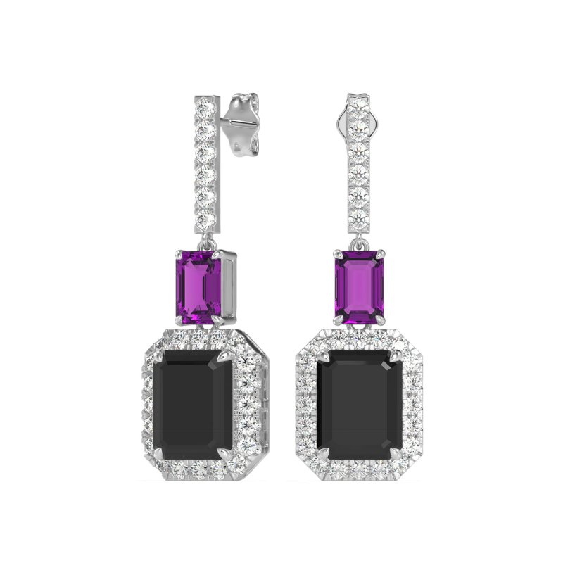 Emerald Cut Halo Dangle Earrings