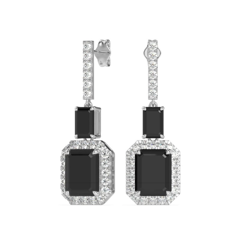 Emerald Cut Halo Dangle Earrings