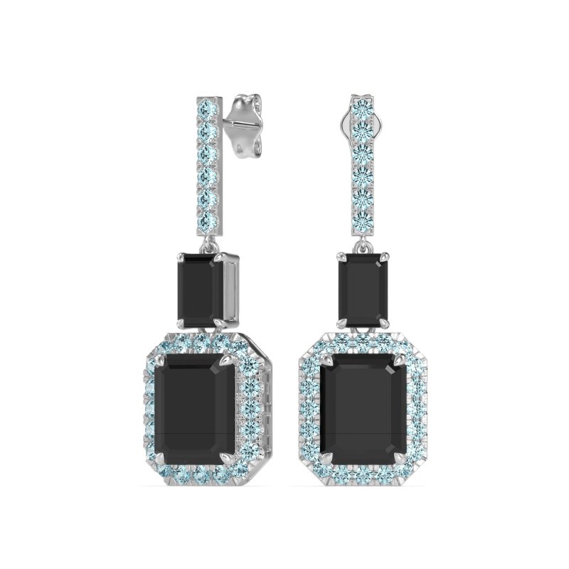 Emerald Cut Halo Dangle Earrings