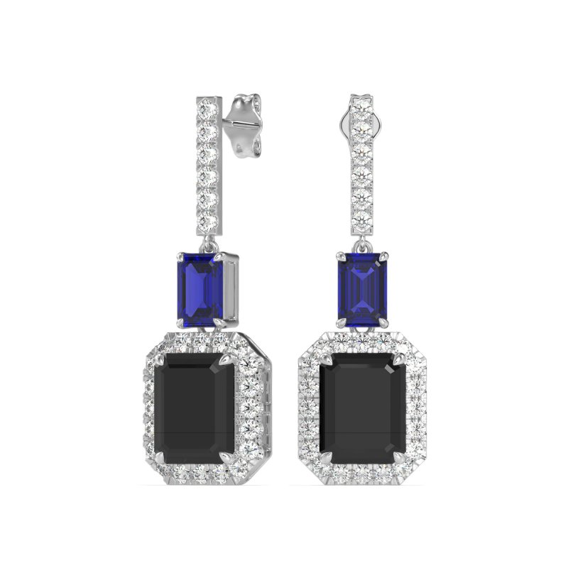 Emerald Cut Halo Dangle Earrings