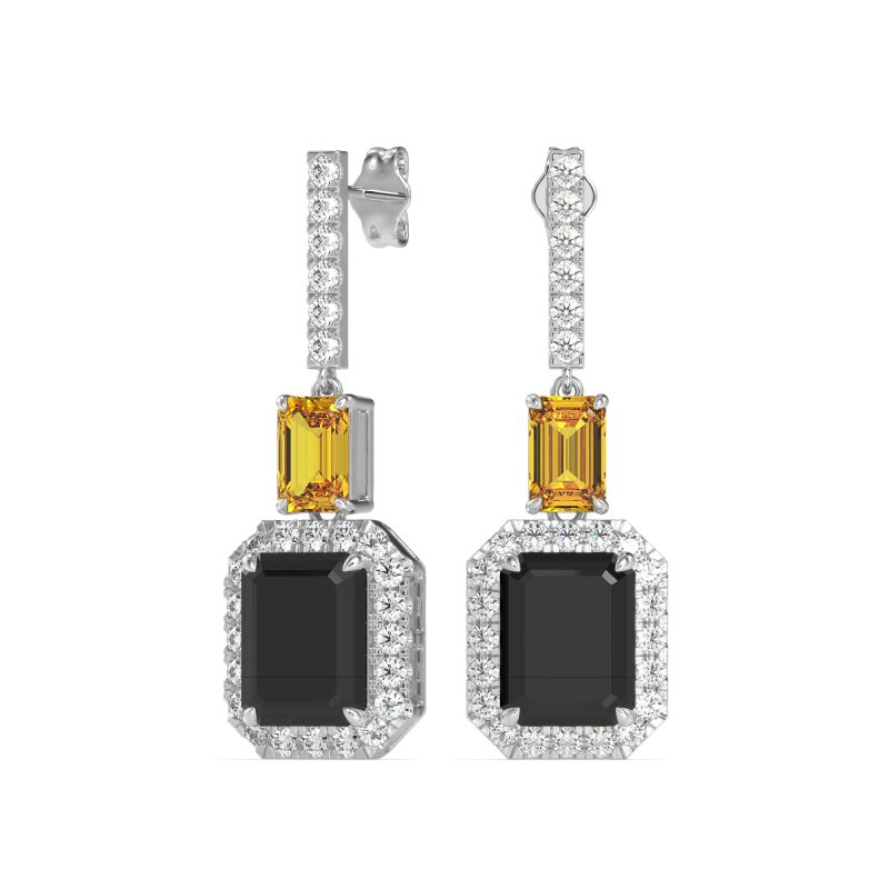 Emerald Cut Halo Dangle Earrings