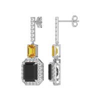 Emerald Cut Halo Dangle Earrings