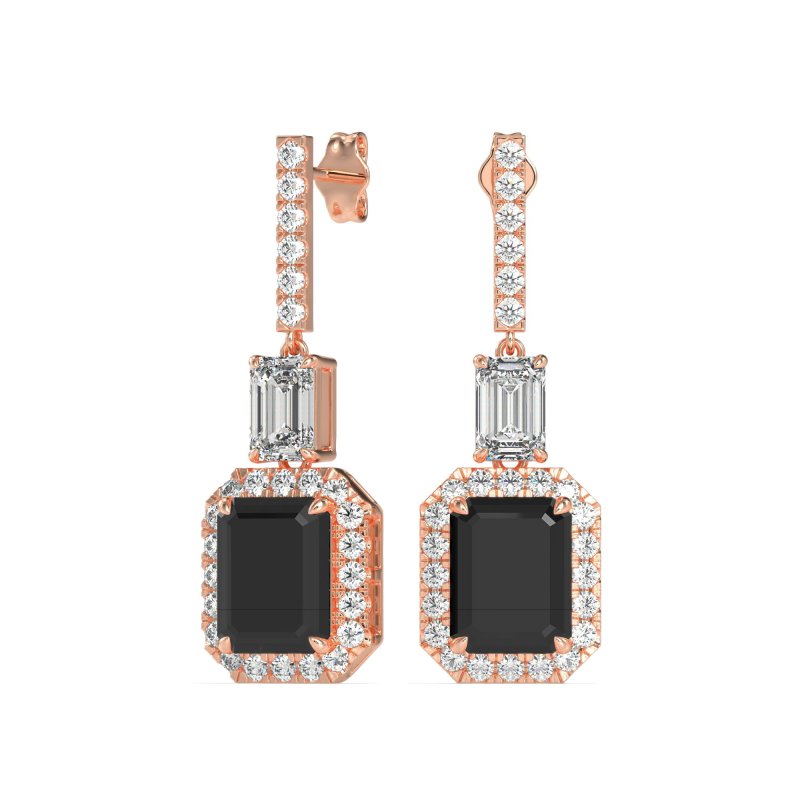 Emerald Cut Halo Dangle Earrings
