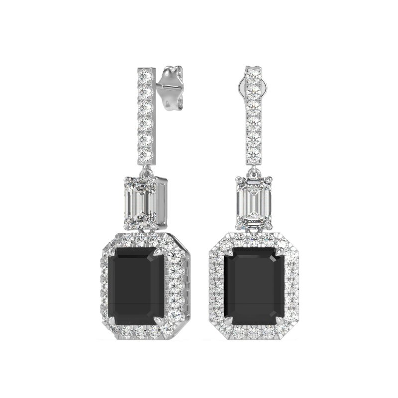 Emerald Cut Halo Dangle Earrings
