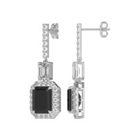 Emerald Cut Halo Dangle Earrings