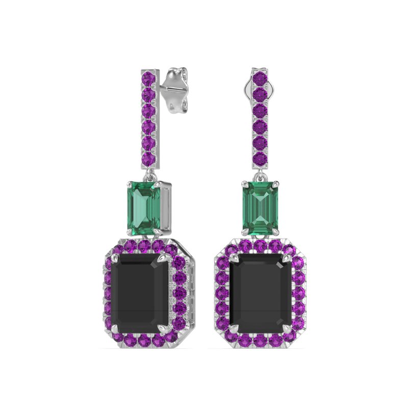 Emerald Cut Halo Dangle Earrings