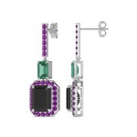 Emerald Cut Halo Dangle Earrings
