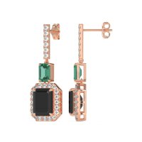 Emerald Cut Halo Dangle Earrings