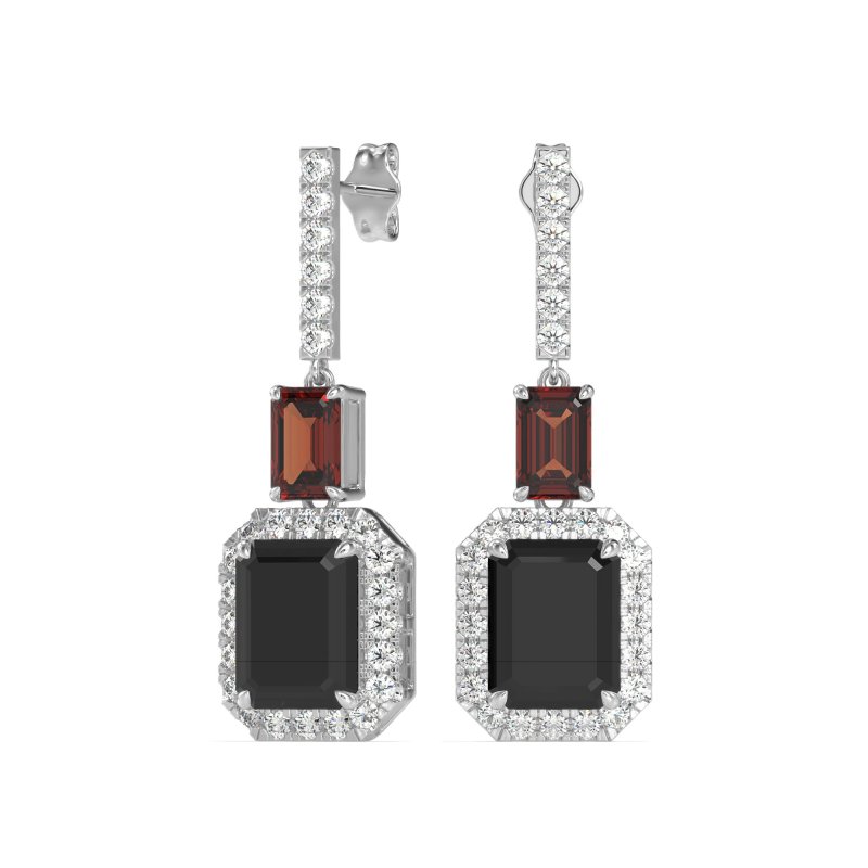 Emerald Cut Halo Dangle Earrings
