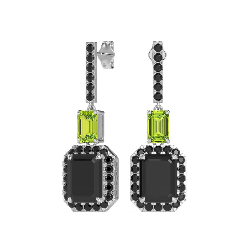 Emerald Cut Halo Dangle Earrings
