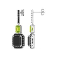 Emerald Cut Halo Dangle Earrings
