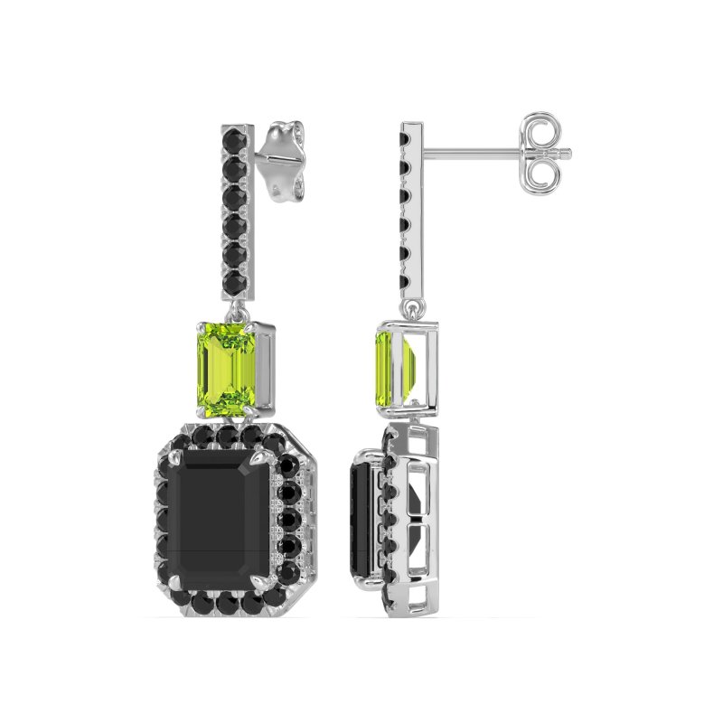 Emerald Cut Halo Dangle Earrings