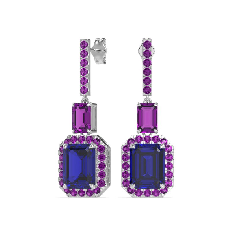 Emerald Cut Halo Dangle Earrings