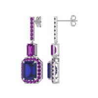 Emerald Cut Halo Dangle Earrings