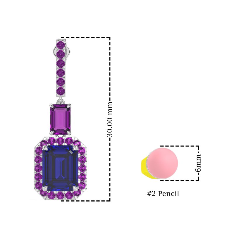 Emerald Cut Halo Dangle Earrings