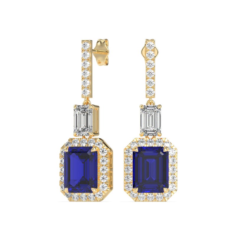 Emerald Cut Halo Dangle Earrings