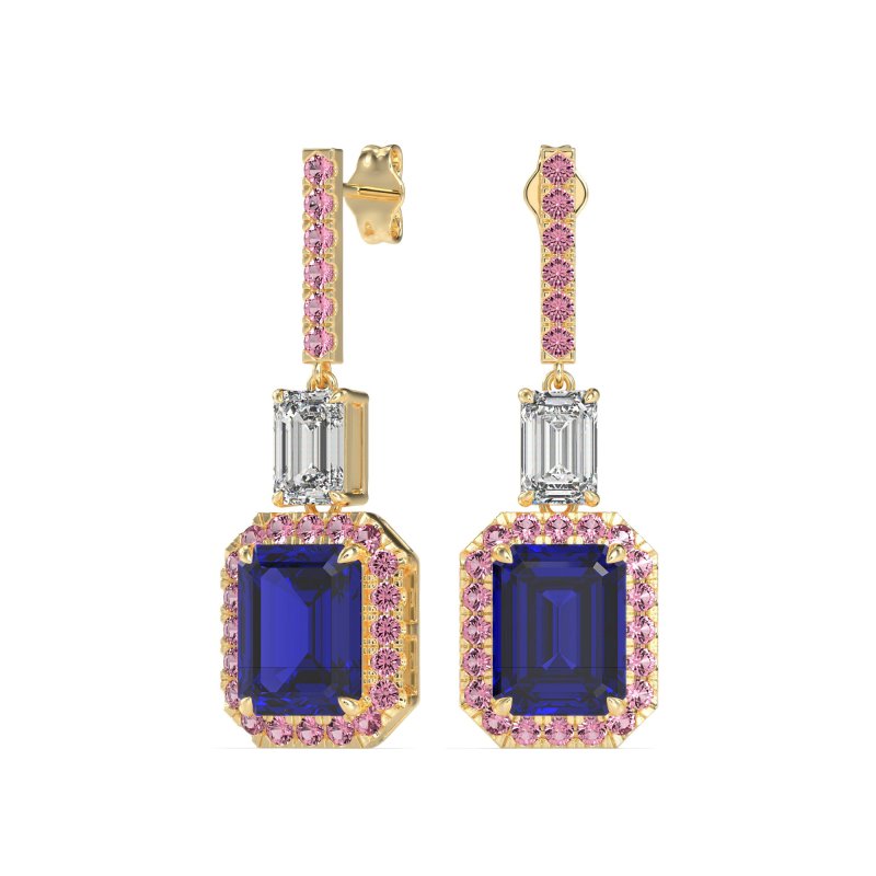 Emerald Cut Halo Dangle Earrings