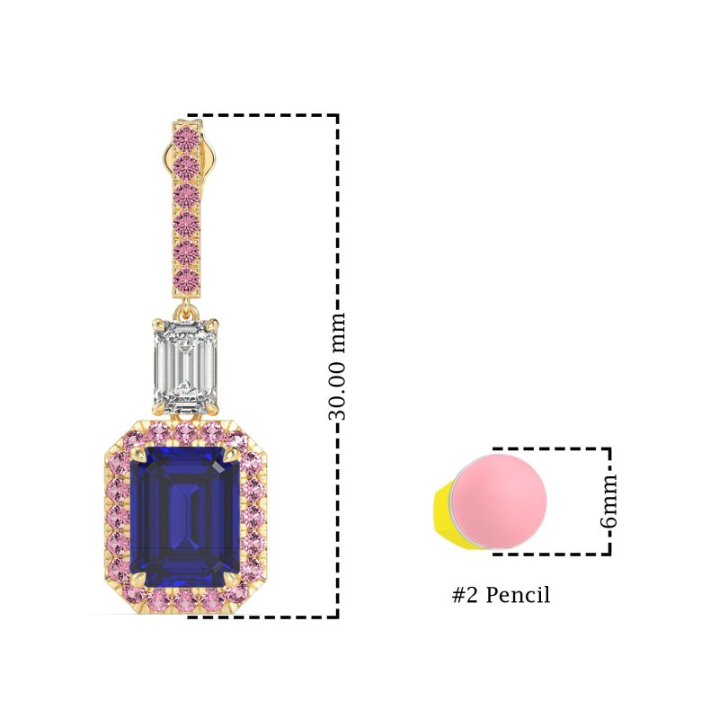 Emerald Cut Halo Dangle Earrings