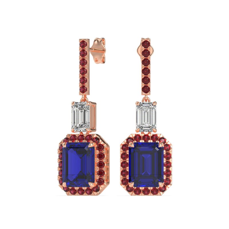Emerald Cut Halo Dangle Earrings