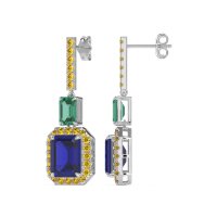 Emerald Cut Halo Dangle Earrings