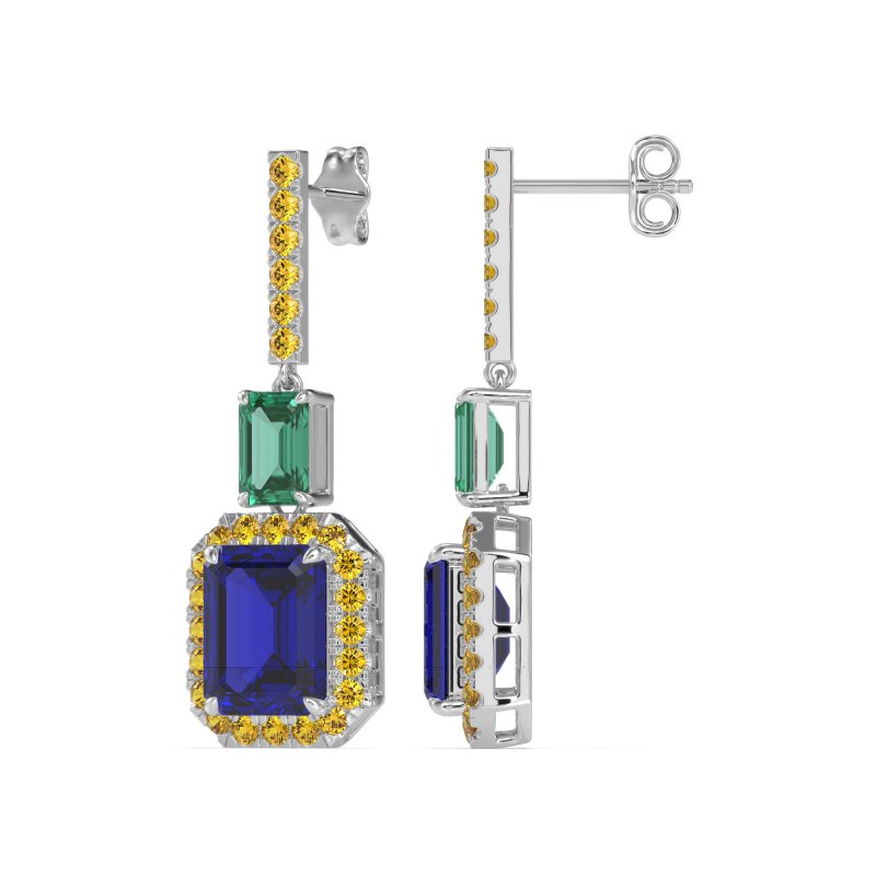 Emerald Cut Halo Dangle Earrings