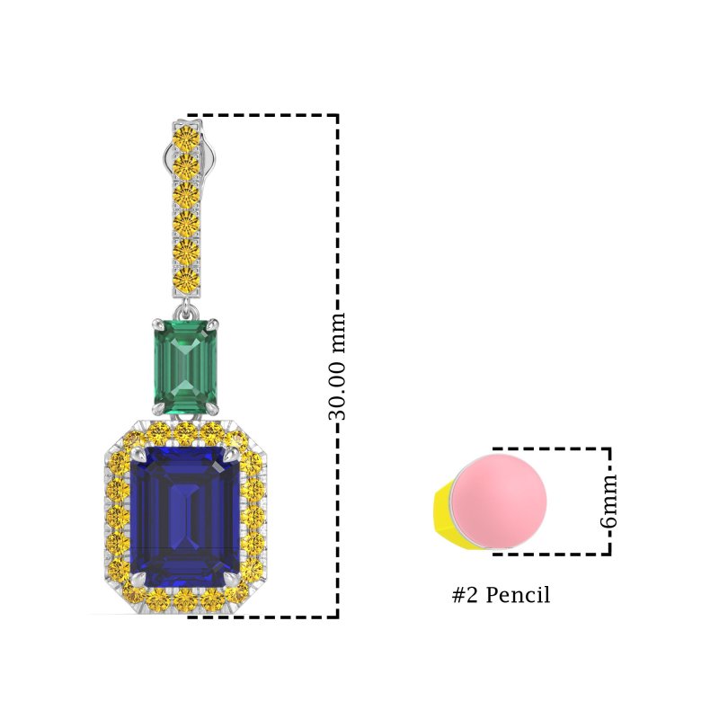 Emerald Cut Halo Dangle Earrings