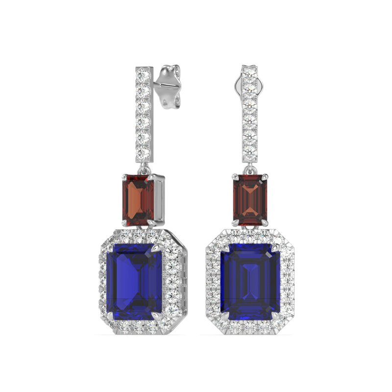 Emerald Cut Halo Dangle Earrings