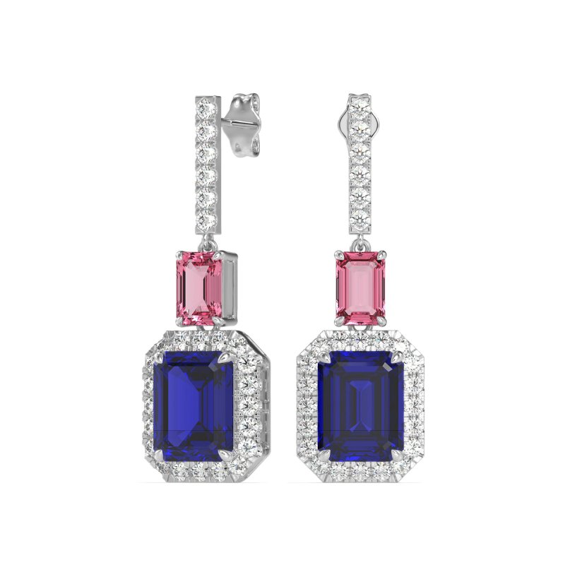 Emerald Cut Halo Dangle Earrings