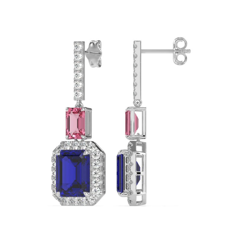 Emerald Cut Halo Dangle Earrings