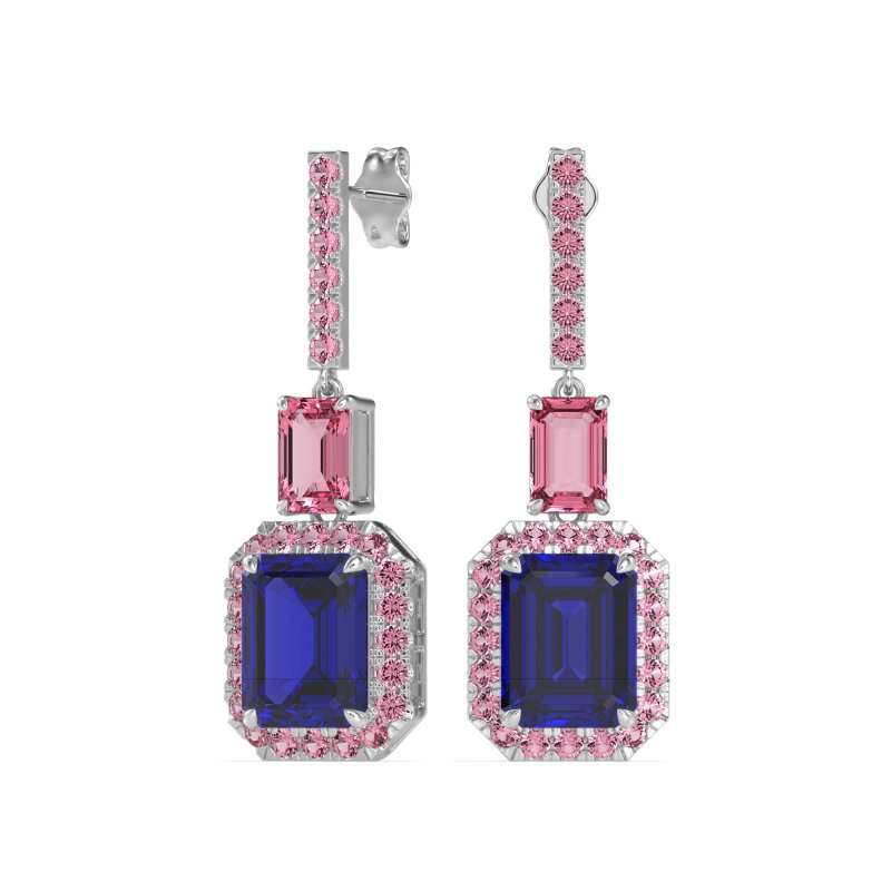 Emerald Cut Halo Dangle Earrings